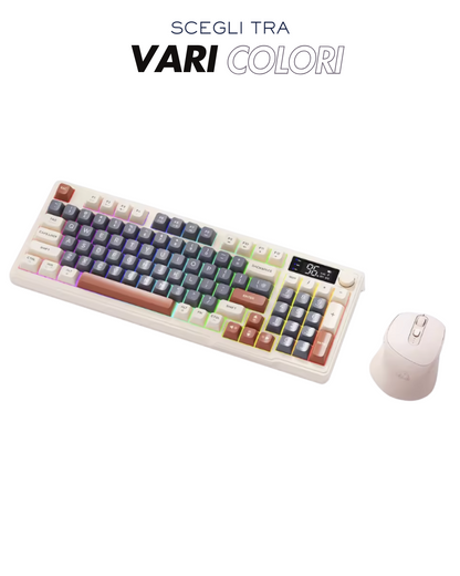 MG M96 PRO SET, TASTIERA WIRELESS RGB 96 TASTI CON DISPLAY DIGITALE + MOUSE GAMING WIRELESS X7, DUAL MODE BLUETOOTH/2.4G