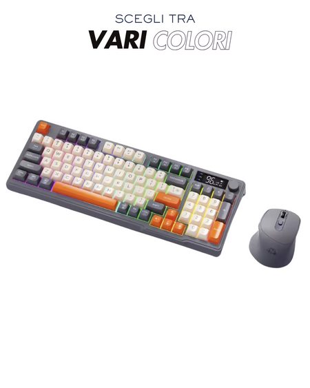 MG M96 PRO SET, TASTIERA WIRELESS RGB 96 TASTI CON DISPLAY DIGITALE + MOUSE GAMING WIRELESS X7, DUAL MODE BLUETOOTH/2.4G
