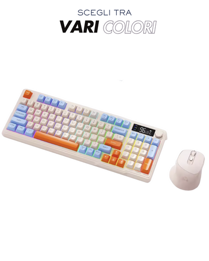 MG M96 PRO SET, TASTIERA WIRELESS RGB 96 TASTI CON DISPLAY DIGITALE + MOUSE GAMING WIRELESS X7, DUAL MODE BLUETOOTH/2.4G