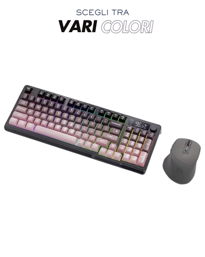 MG M96 PRO SET, TASTIERA WIRELESS RGB 96 TASTI CON DISPLAY DIGITALE + MOUSE GAMING WIRELESS X7, DUAL MODE BLUETOOTH/2.4G