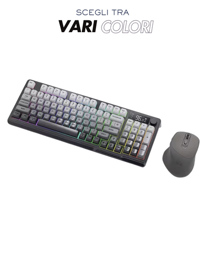 MG M96 PRO SET, TASTIERA WIRELESS RGB 96 TASTI CON DISPLAY DIGITALE + MOUSE GAMING WIRELESS X7, DUAL MODE BLUETOOTH/2.4G