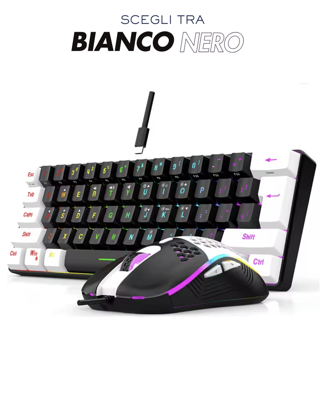 MG G61 SETS, TASTIERA MECCANICA 61 TASTI RGB + MOUSE GAMING 3200 DPI