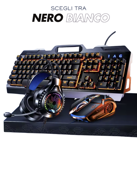 KIT GAMING MINIMAL GAMERS 4IN1 – MOUSE RGB + TASTIERA RGB + TAPPETINO + CUFFIE