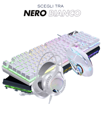 KIT GAMING MINIMAL GAMERS 4IN1 – MOUSE RGB + TASTIERA RGB + TAPPETINO + CUFFIE