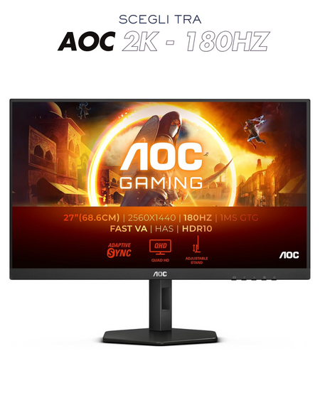 AOC Q27G4XND – MONITOR GAMING 27" WQHD (2560x1440), FAST VA, 180Hz / 1ms GtG, HDR10, ADAPTIVE SYNC, FREESYNC PREMIUM