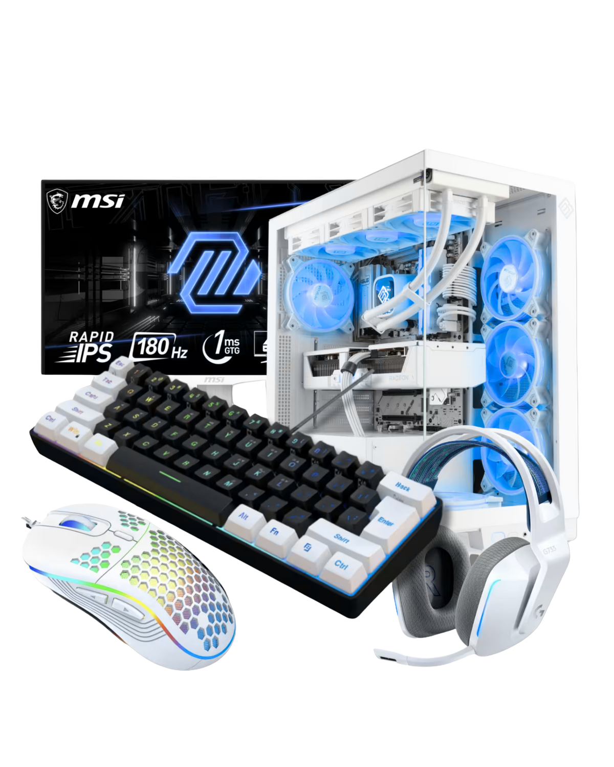 BUNDLE MADAME - PC GAMING RYZEN 5 9600X + RX 7800 XT 16GB GDDR6 + MONITOR 180Hz 1ms + KIT GAMING + 16GB RAM DDR5 5600MHz + SSD M.2 NVMe 500GB