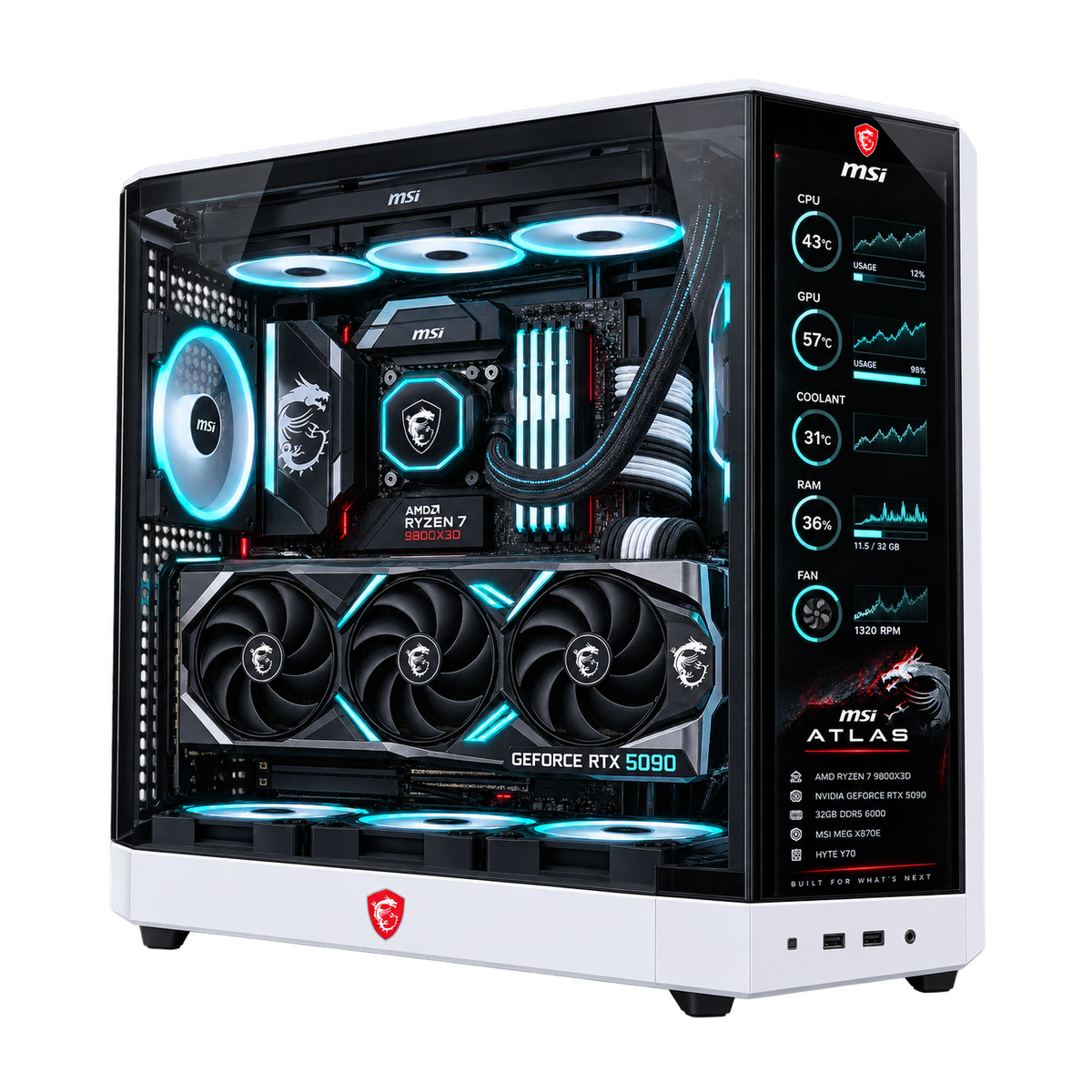 PC Gaming MSI ATLAS con RTX 5090, display temperature e case configurabile fra 27 modelli