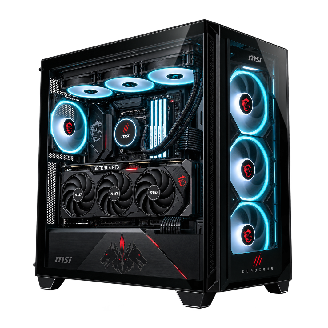 MSI CERBERUS - PC GAMING RYZEN 7 9800X3D + RTX 5070 Ti 16GB GDDR7 + 32GB RAM DDR5 6000MHz + SSD M.2 NVMe 1TB + AIO 360 LIQUIDO