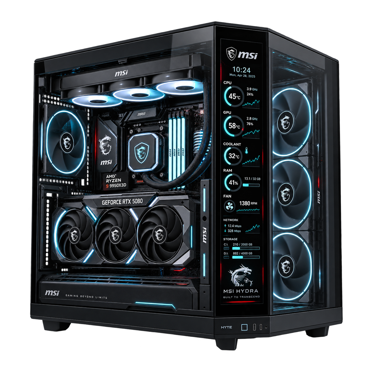 PC Gaming MSI HYDRA con RTX 5080, display temperature e case configurabile fra 27 modelli